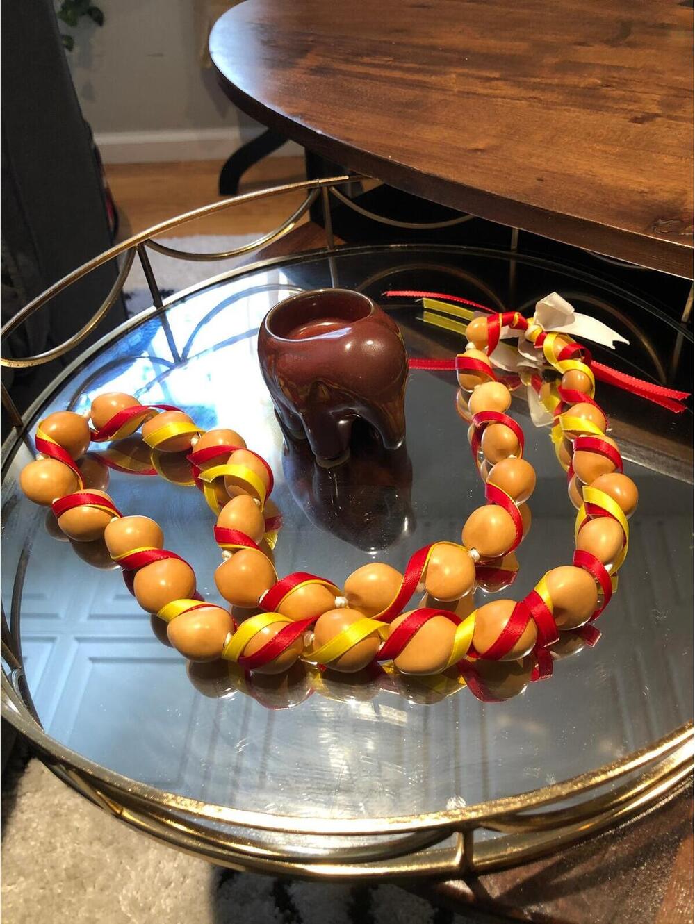 Red and yellow ribbon large Beaded prayer necklace - Picture 4 of 4